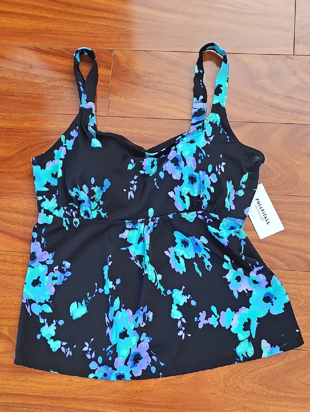 NWT Fullfitall Blue Poppies Flared Tankini Top - Plus Size 20 - Picture 2 of 9